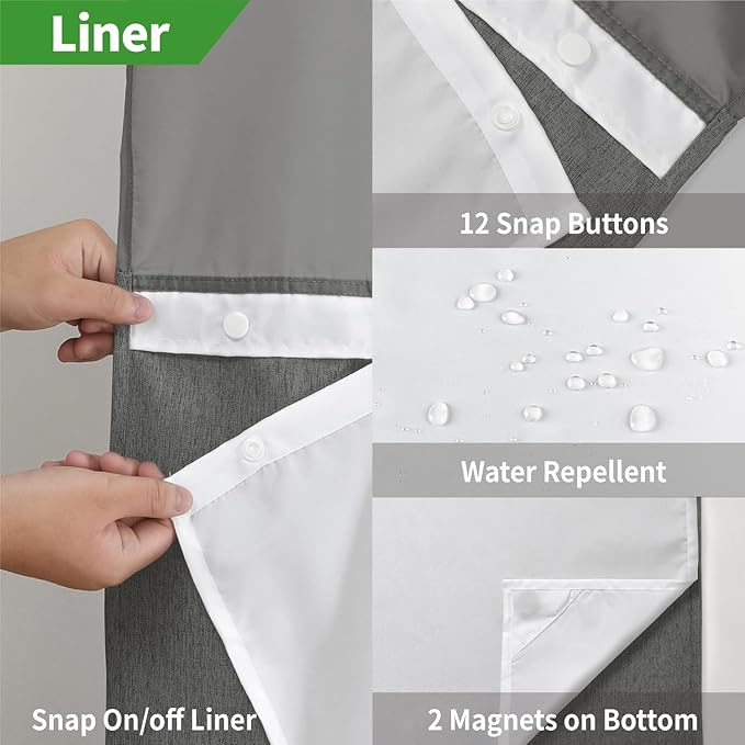 Stall No Hooks Needed Linen Textured Shower Curtain with Snap-in Fabric Liner Set,Hotel Luxury Decor Farmhouse Shower Curtains for Bathroom,Waterproof & Washable,54Wx80H,Charcoal Grey