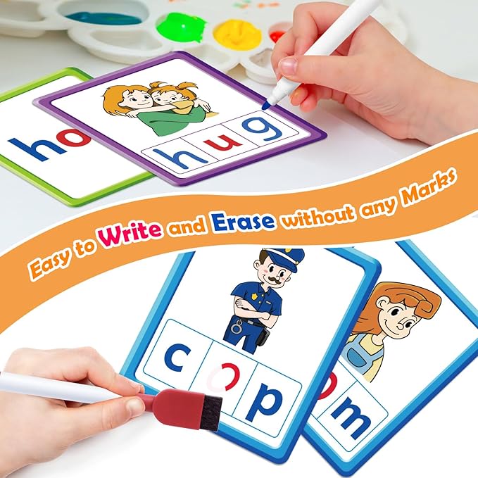 Torlam CVC Word games Phonics Games Sight Words Flash Cards, Spelling Reading Learning Flashcards, Speech Therapy Toy Preschool Kindergarten Classroom Learning Activities Must Have Homeschool Supplies