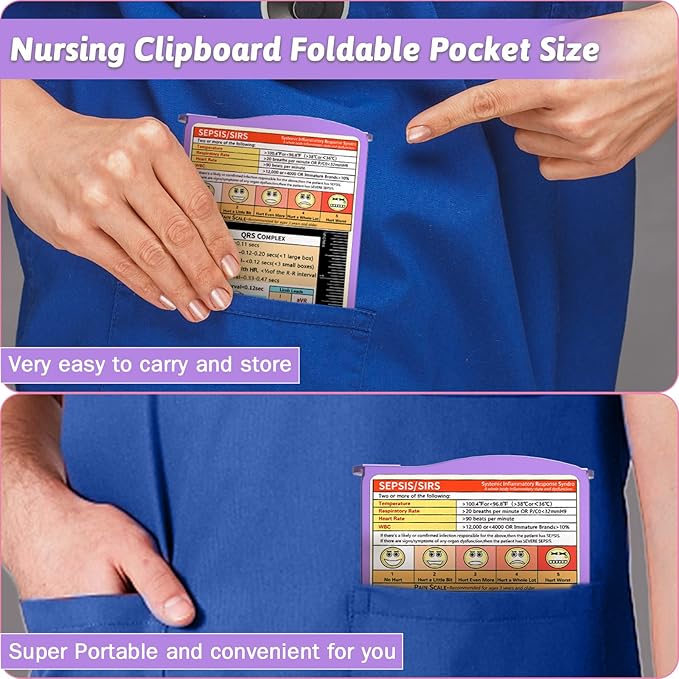 Nursing Clipboard Foldable Clipboard Medical: Nurse Edition Cheat Sheets Aluminum 3 Layers Foldable Clipboards Nursing Pocket Size Profile Clip Nurse Clipboards Notepad for Nurses Students and Doctors