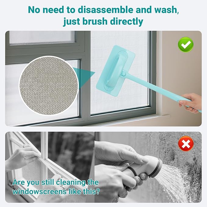 Window Cleaner Tool, Window Screen Cleaner and 3 Pack Track Cleaning Brush with 6 Replacement Cleaning Cloths, Detachable Window Cleaner Tool with Wet and Dry Dual-Use