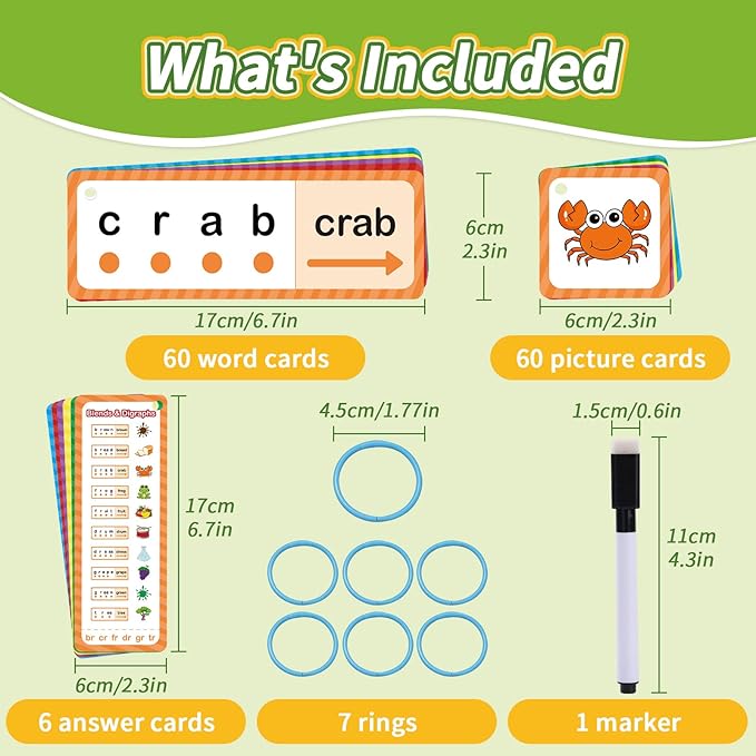 Phonics Games Flash Cards for Kids, Sight Word Spelling Games, Digraphs and Blends flashcards, Speech Therapy Toys for Toddlers, Learn to Read, Preschool Kindergarten Learning Activities