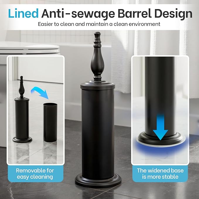 Matt Black Toilet Brush and Holder Set, Toilet Bowl Brush with Heavy Duty Wide Base,Deep Cleaning Modern Bathroom Cleaner Brush -Space Saving