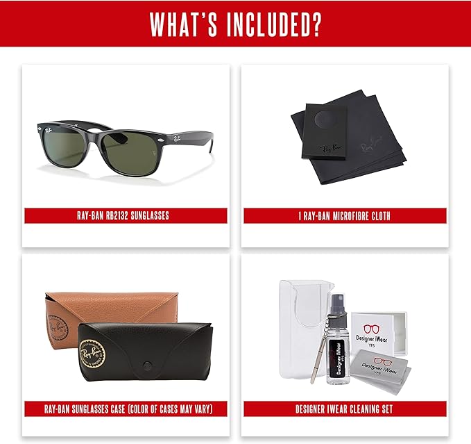 Ray-Ban RB2132 NEW WAYFARER 55MM Square Sunglasses For Men For Women +BUNDLE with ACCESSORY EYEWEAR KIT