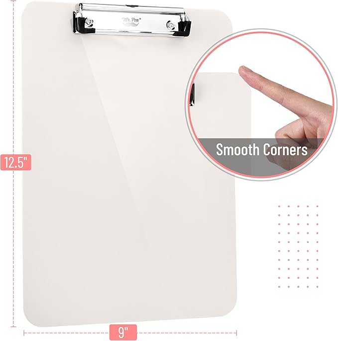Mr. Pen- Plastic Clipboard, 12.5” x 9”, Ivory, Clipboard Plastic, Low-Profile Metal Clip with Retractable Hanging Hole