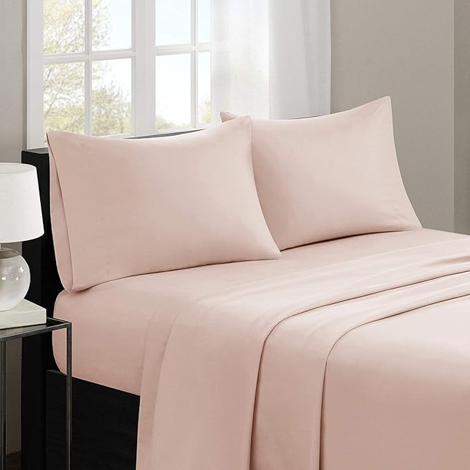 Madison Park 3M Microcell Bed Sheet Set Color Fast, Wrinkle and Stain Resistant, Soft Sheets with 16" Deep Pocket All Season, Cozy Bedding-Set, Matching Pillow Case, King, Blush, 4 Piece