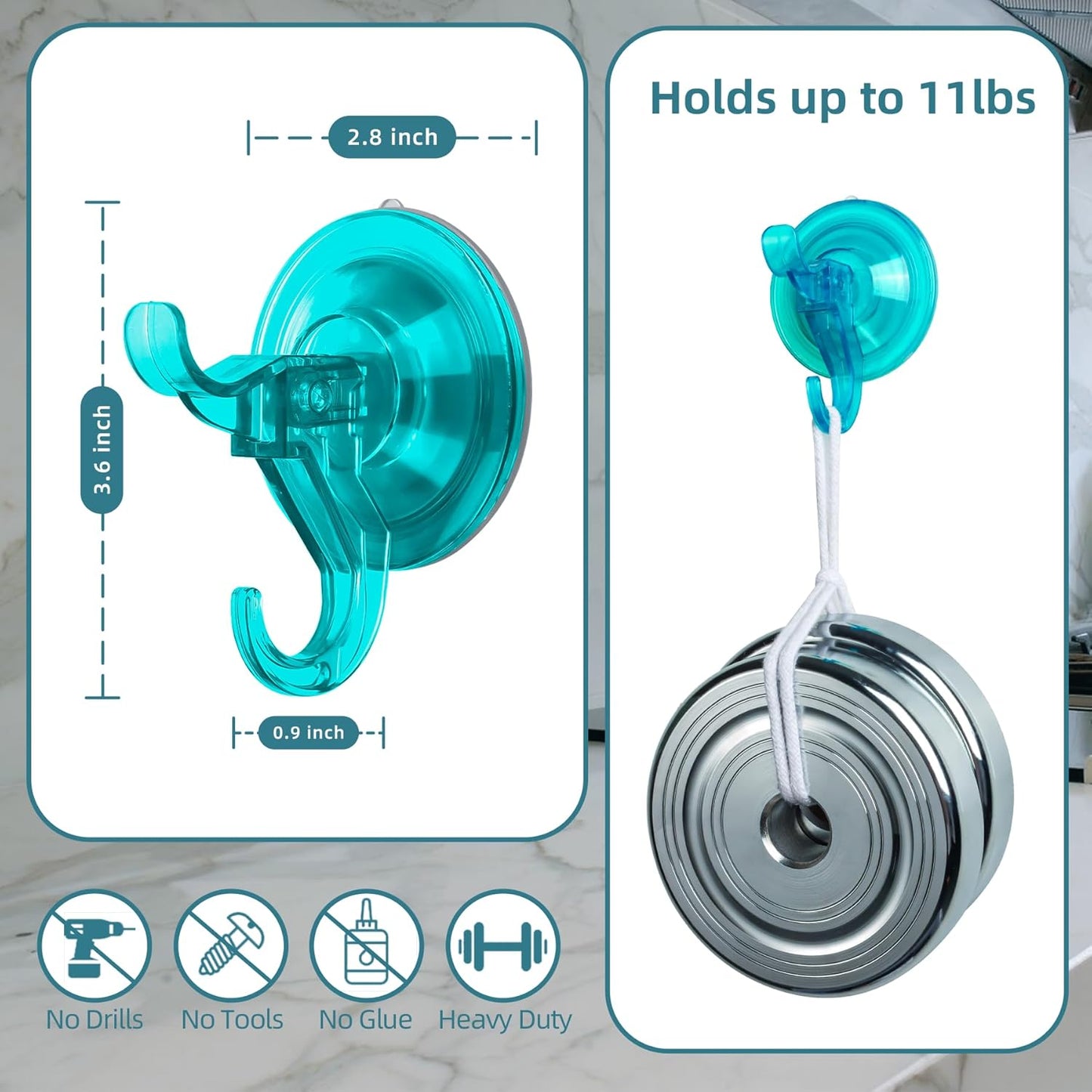 Antimbee Suction Cup Hooks,10 Pack Clear Shower Suction Hooks, Heavy Duty Vacuum Suction Cups, Removable Reusable Bathroom Suction Hook for Window, Tile Wall, Glass Door (Transparent Cyan)