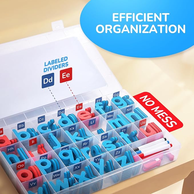 JoyCat Classroom Magnetic Letters Kit 234 Pcs with Double-Side Magnet Board - Foam Fridge Alphabet Letters for Kids Spelling and Learning, Homeschool Activity Pre-K Kid Learning Tool