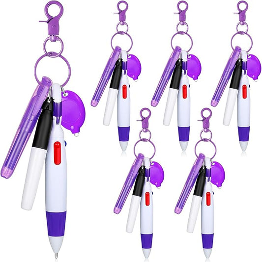 Chinco 30 Pcs Retractable Shuttle Pen Clip with Mini Highlighter Nurse Badge Pen Neon Marker LED Keychain Ring Clip