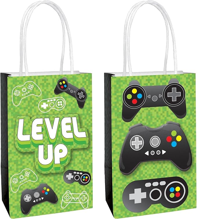 Multicolor Level Up Create Your Own Paper Bag with Add-ons (Pack of 8) - 8.25" x 5" x 3.25" - Perfect for Kids' Parties & Gifts