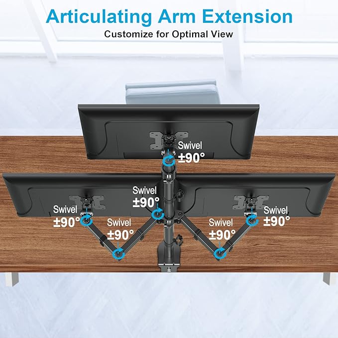 MOUNTUP Triple Monitor Stand, Height Adjustable Monitor Desk Mount Fit for 17 to 32 Inch Computer Screens, Stacked Monitors Arm for 3 Monitors, with C-Clamp and Grommet Base, up to 17.6lbs per Arm