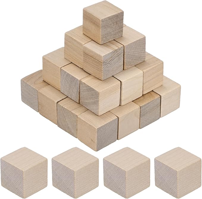 50-Pack DIY Wooden Cube, 1 Inch(2.5 Cm) Colored Natural Wood Blocks for Crafts Making Puzzle Games/Wedding/Home Decor/Dice/Building, Square Blank Block [Natural Tone]