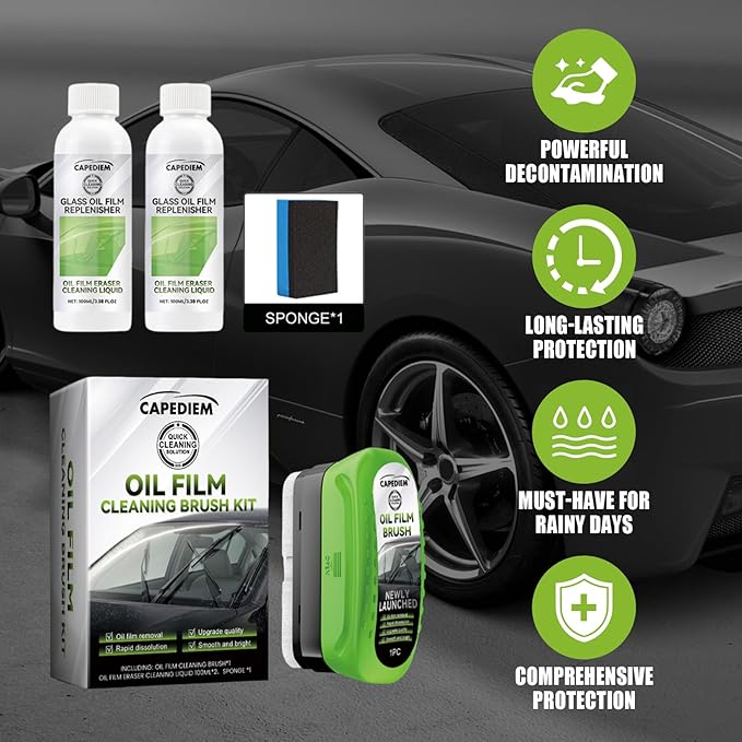 Automotive Oil Film Cleaning Brush for Car Windows, Glass Cleaning Board, Car Windshield Cleaner, Suitable for Windshield Glass Oil Film Remover (greener-L)