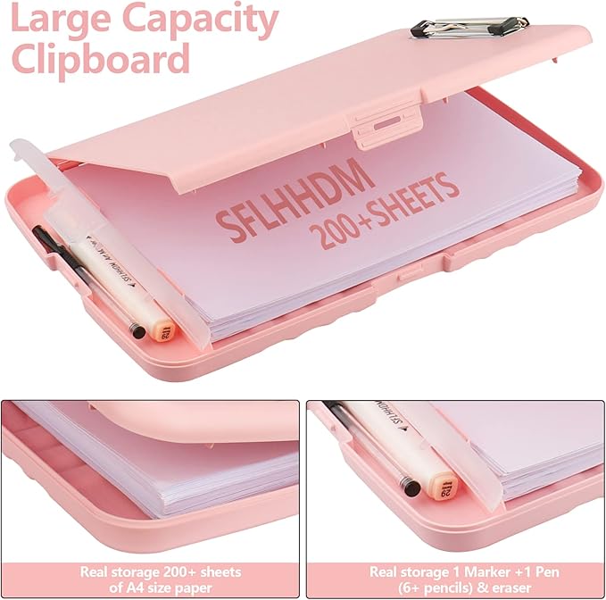 SFLHHDM Plastic Clipboard with Storage, High Capacity Clip Boards 8.5x11 with Storage, Heavy Duty Nursing Clipboard Folder, Cute Clipboards, Letter A4 Size Clipboards with Storage for Teachers, Nurse