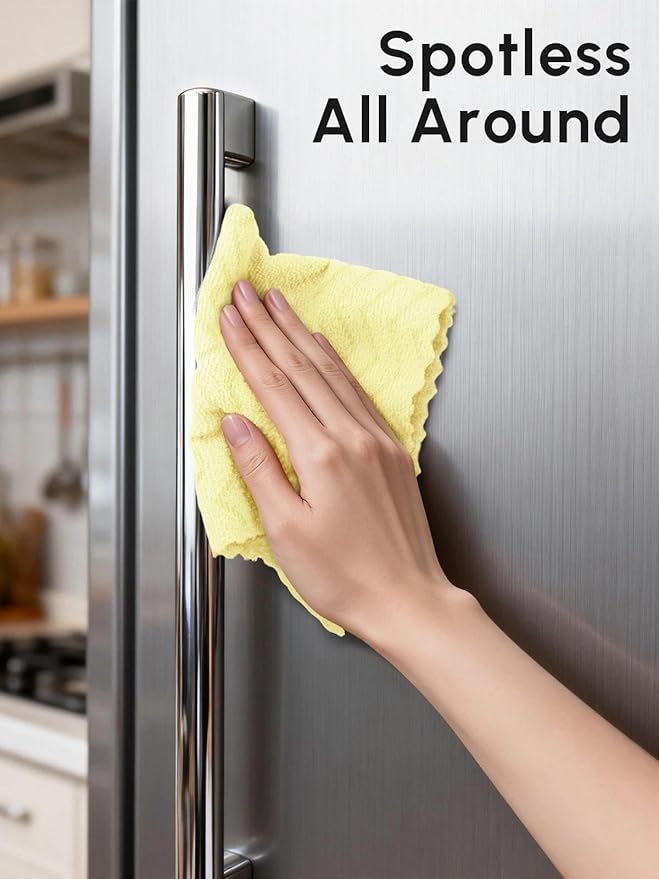 Microfiber Cleaning Cloths Roll, 75 Pack Tear Away Microfiber Towels Roll, 12" x 12" Lint Free Rags, Reusable Cleaning Cloths, Washable, Scratch Free,Ultra Absorbent Dish Rags(Yellow Ripple)