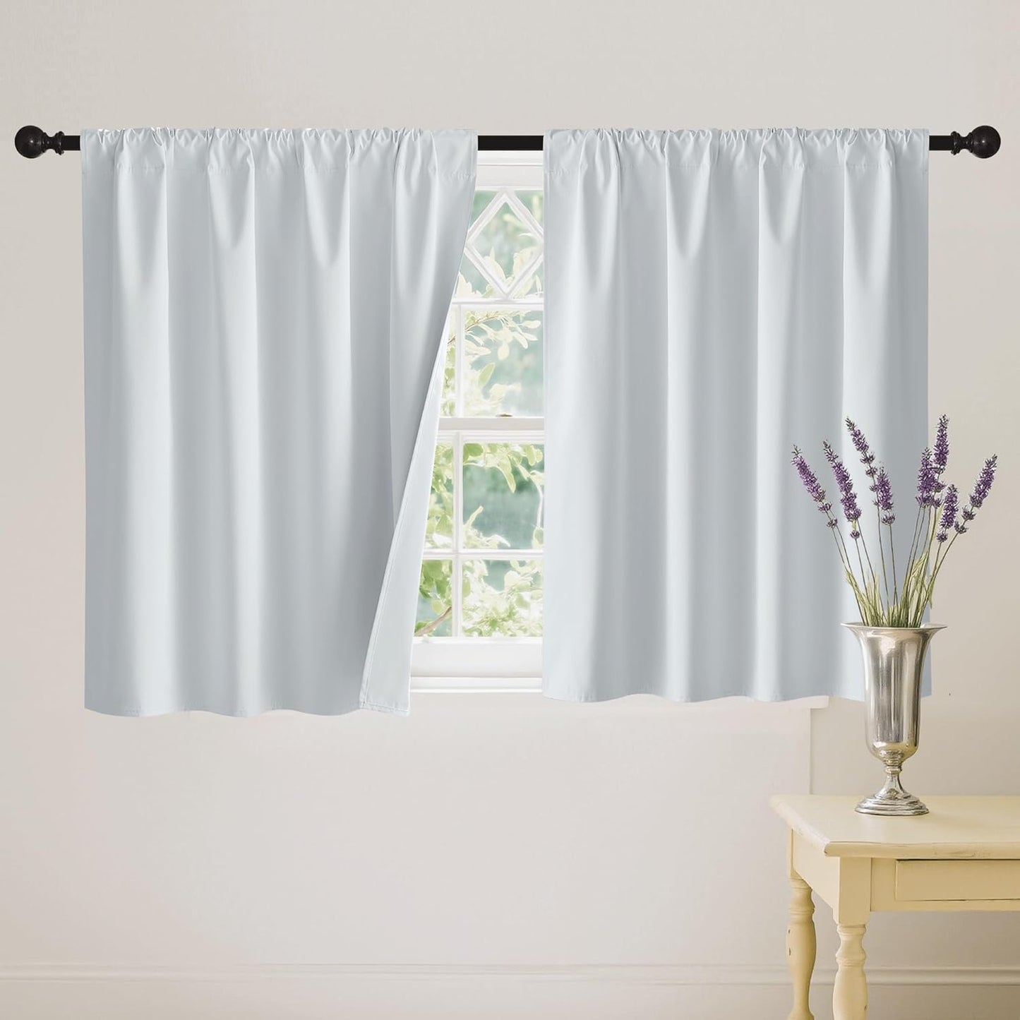 RYB HOME White Short Blackout for Small Window 45 inches Length, Thermal Insulated 100% Blackout Noise Reducing Window Shades for Bedroom Office, 42 inches Wide by 45 inches Long