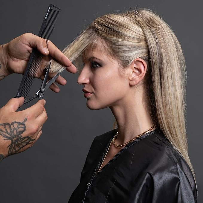 Fromm Professional Dare 5.75" 1-Piece Precision Slide & Point Hair Cutting Shears in Matte Black Japanese Steel Scissors with Semi-Convex Blade for Expert Salon Stylists