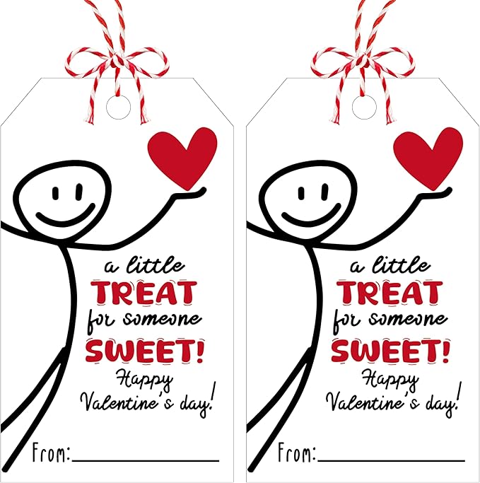 Funny Valentine Tags - 50Pcs A Little Treat Happy Valentine Tags with String, Gift Label Idea Valentines Activity Party Favors-Minimalism