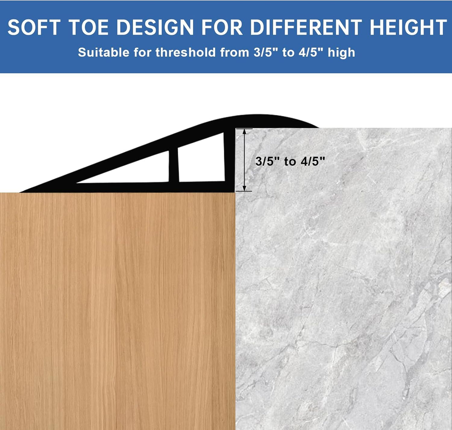 Vinyl Door Threshold Flooring Transition Strip Self Adhesive Carpet Edging Strip for Laminate Doorway Edge Threshold from 3/5" to 4/5" (White, 3.3 Ft)