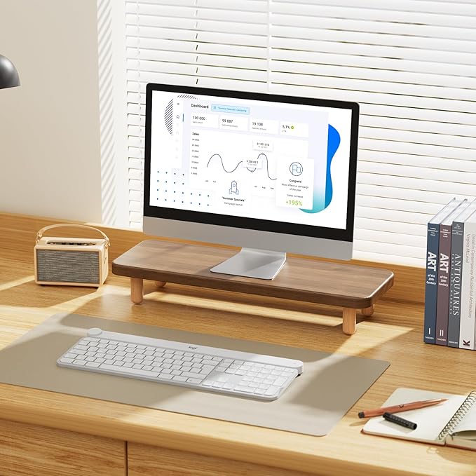 Monitor Stand Riser, 24 Inch Wood Desk Organizer with Monitor Stand & Storage Computer Monitor and Laptop Riser Multifunctional Laptop Stand Desk Organizer for Office Home Screen/Laptop/PC (Walnut)