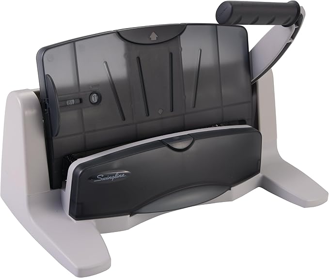 Swingline 3 Hole Punch, 40 Sheet Capacity Three Hole Puncher 3 Ring, Adjustable 2-7 Hole Paper Punch, LightTouch Low Effort, Black & Silver (74357)
