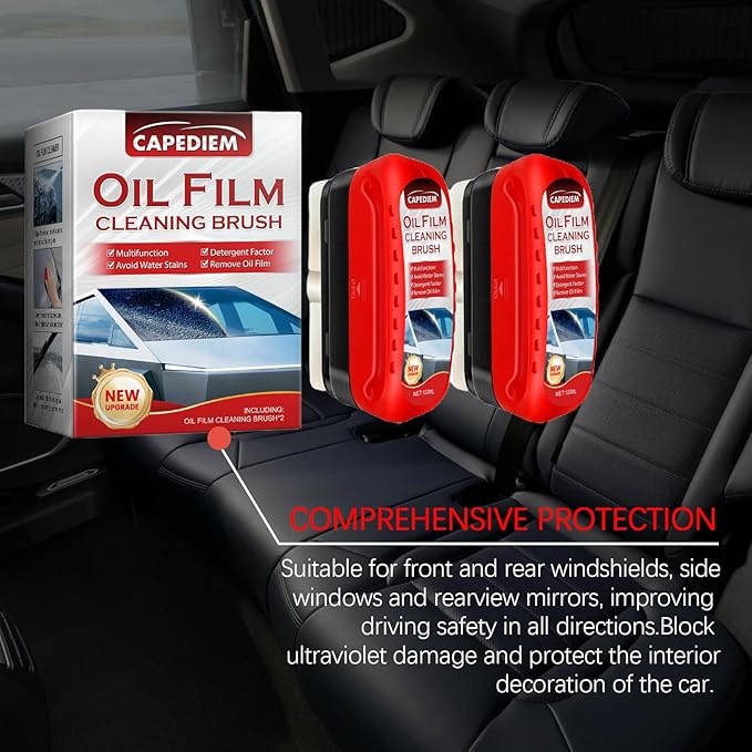 Automotive Oil Film Cleaning Brush for Car Windows, Glass Cleaning Board, Car Windshield Cleaner, Suitable for Windshield Glass Oil Film Remover (1, Red-black) (1, Red-white)