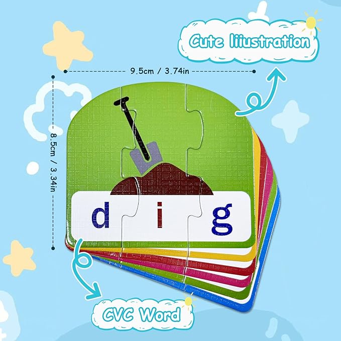 CVC Puzzle Cards for Kids: 20 Pieces Phonics & Spelling Games for Toddlers, Preschool & Kindergarten – Ideal for Speech Therapy & Early Learning Classrooms, Preschool Classroom Must Have