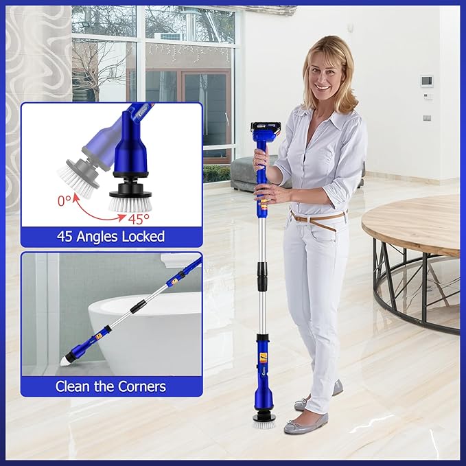 Lalafancy Bathroom Scrubber Electric with 2 Batteries, 1000RPM Cordless Spin Scrubber with 6 Replaceable Heads, Power Shower Cleaning Brush for Shower, Tile, Sink, Window, Floor, Tub, Grout
