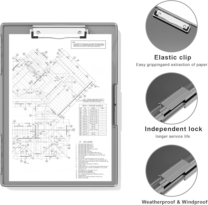 Hongri Clipboard with Storage, Grey 8.5 x 11 Folder Nursing Side Opening, Heavy Duty with Dual Compartment, Dry Erase Clear Cover, Smooth Writing for Teachers, Classroom, Office & School Supplies