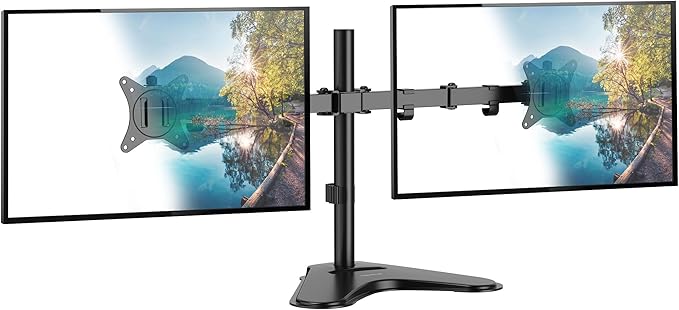 Mount-It! Dual Monitor Stand for Desk, Free Standing Monitor Mount for 2 Screens up to 32”, Height Adjustable with Tilt, Swivel & Rotation, VESA 75x75 & 100x100