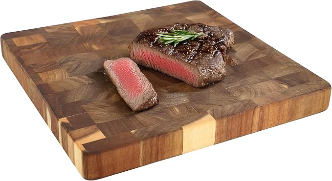Elama 13.75 x 1 Inch Square Thick Acacia Wood Butcher Block – Heavy-Duty Cutting and Serving Board for Meat, Cheese, and Vegetables (13.75 x 1 Inch Square)