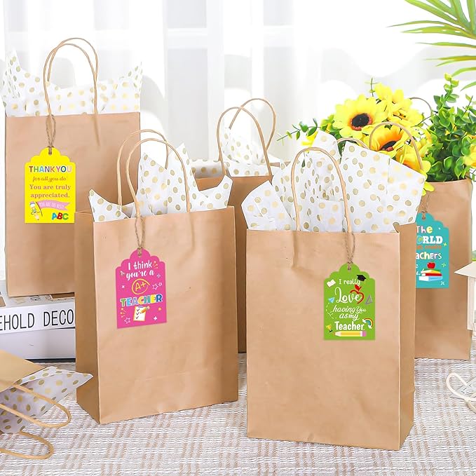 90 Pcs Thank You Teachers Tags with 99Ft String Gifts Hanging Tag Labels for Teachers Appreciation Week Wrapping Boxes Bags