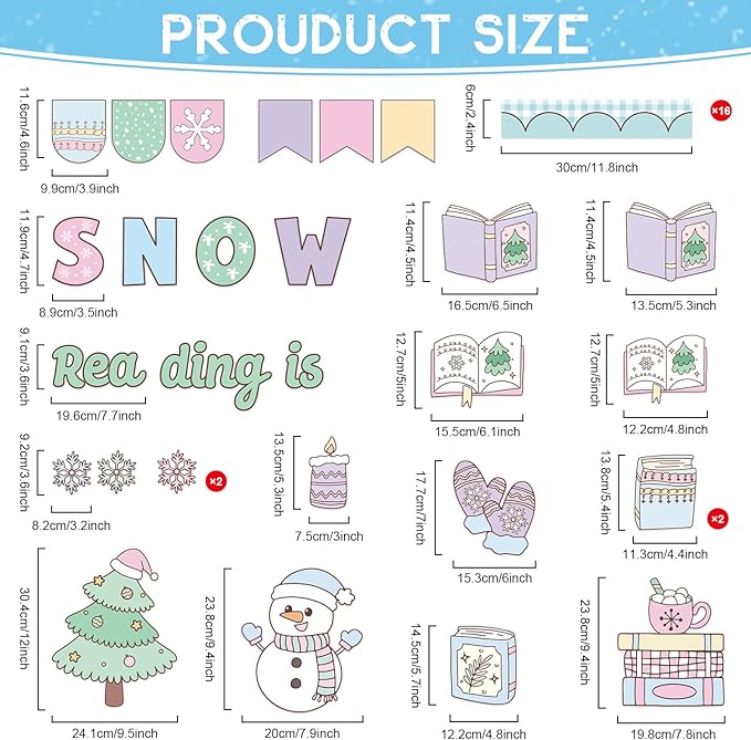 Winter Bulletin Board Set Pastel Winter Reading Classroom Decoration Kit Snowman Snowflake Sweater Christmas Tree Cutouts for Holiday Xmas School Classroom Chalkbaord Home Office Decor Supplies