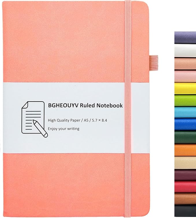 Notebook Journal, College Ruled Notebook Lined A5 160 Pages,Hard Cover Journals for Writing, Notebooks for Work Office School Women Men,5.7 inches x 8.4 inches(Meat Pink)