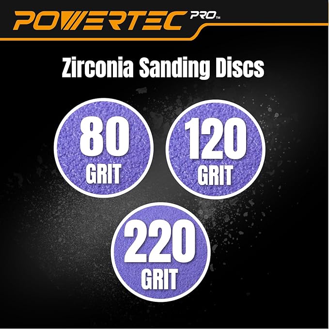 POWERTEC PRO 46100Z-150 6 Inch 49 Holes Sanding Disc, 150PK, 50 Each of 80/120/220 Grit, Zirconia Hook and Loop Sandpaper for Festool Random Orbital Sanders - Automotive, Paint, Metal, Woodworking