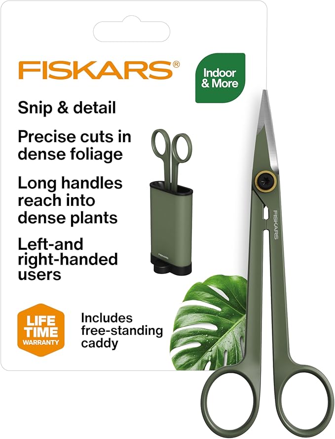 Fiskars Detail Snipper & Holder, Precision Indoor Gardening Tool for Trimming Dense Foliage, Long Reach Stainless Steel Micro-Tip Blades, Clean Cuts to Promote Healthy Growth on Plants, 6"