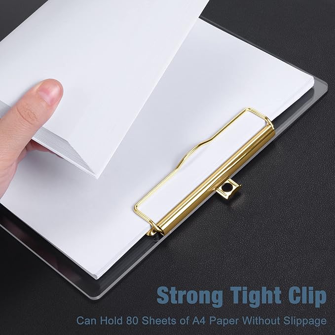 Piasoenc Acrylic Clipboards, Fashion Glitter Clip Board with Low Profile Gold Clip, Designed for Classroom School and Office Use, A4 Letter Size 9 x 12.5 in,Clear