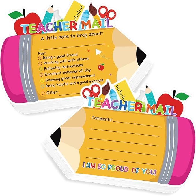 50Pcs Teacher Mail Notes to Parents, Double-Sided Happy Mail from Teacher, Brag Cards for Students Behavior Classroom Must Haves to Send Home for Preschool Kindergarten Elementary School Supplies