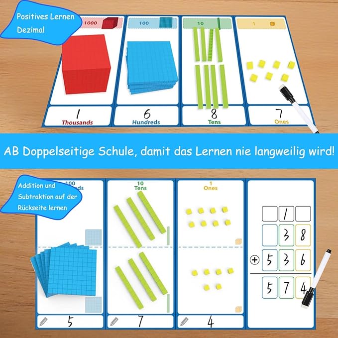 Plastic Base Ten Blocks with Place Value Chart, Math Manipulatives for Kids, Math Cubes for Kindergarten 1st-3rd Grade, Counting Cubes for Math Learning Tools, 137 Pcs