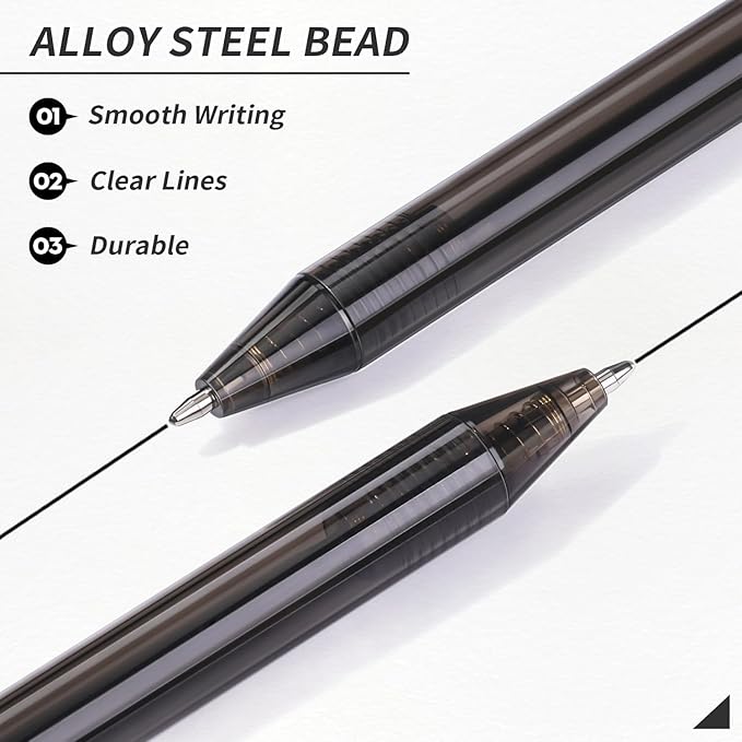 Black Pens Bulk, 60 Pack Retractable Ballpoint Pens, Black Ink 1.0mm Medium Point, Smooth Writing No-Smear, Click Pens for Teachers, Students, Restaurant Servers School & Office Supplies