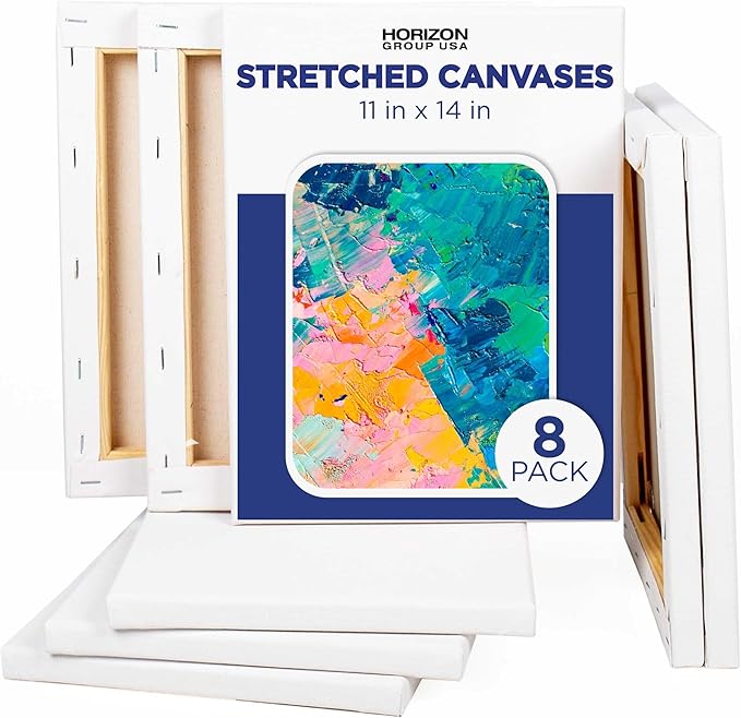 Horizon Group USA Painting Panel Stretched Canvas, 11" x 14", Pack of 8