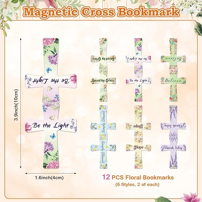 36 Pcs Christian Bulk Gifts for Women Include 12 Mini Bible Verse Notepads, 12 Scripture Ballpoint Pens & 12 Magnetic Cross Bookmarks, Cute Religious Notebooks Gifts Prizes Party Favors, 3.5"x5.5"