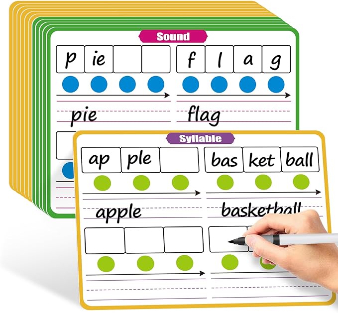 12 Pack Phonemic Awareness Dry Erase Flash Card,Phonics Games Science Reading Manipulative Speech Therapy Material Elkonin Box 1st Grade Classroom Must Haves Teacher Homeschool Supplies