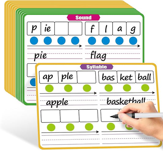 12 Pack Phonemic Awareness Dry Erase Flash Card,Phonics Games Science Reading Manipulative Speech Therapy Material Elkonin Box 1st Grade Classroom Must Haves Teacher Homeschool Supplies