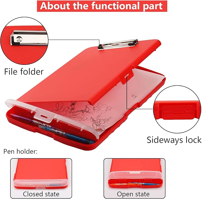 SFLHHDM Clipboard with Storage, Clip Boards 8.5x11, Plastic Clipboards with Pen Holder, Clip Board with Storage Compartments, Nurse Clipboard with Storage for Classroom, Student, Teacher