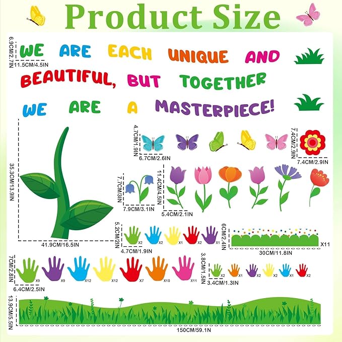 Spring Floral Bulletin Board Decorations Set Handprint Flowers Classroom Decorations Inspirational Spring Tree Flower Paper Cutouts March Bulletin Board Borders for School Chalkboard Door Supplies
