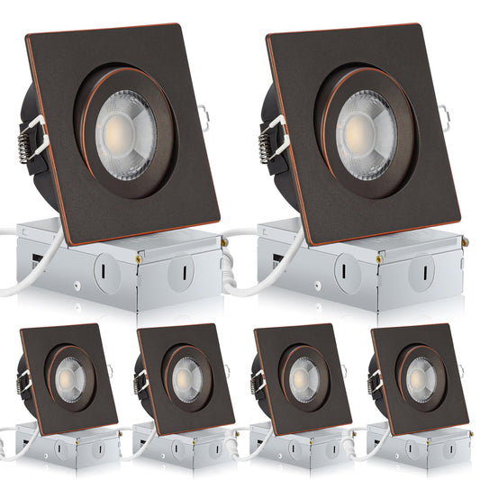 KnLnny Ware 4 Inch LED Recessed Lights, Adjustable Gimbal, Bronze Trim, 6 Pack, Dimmable, 9W 750LM, Model Light2025001-