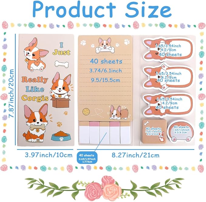 QPIXVB Dog Sticky Notes Set,440 Sheets Post It Notes,Corgi Gifts for Corgi Lovers,Cute Sticky Notes,Christmas Dog Lover Gifts,Dogs Stickers,Dogs Memo Pads,Stocking Stuffers for Home School Supplies
