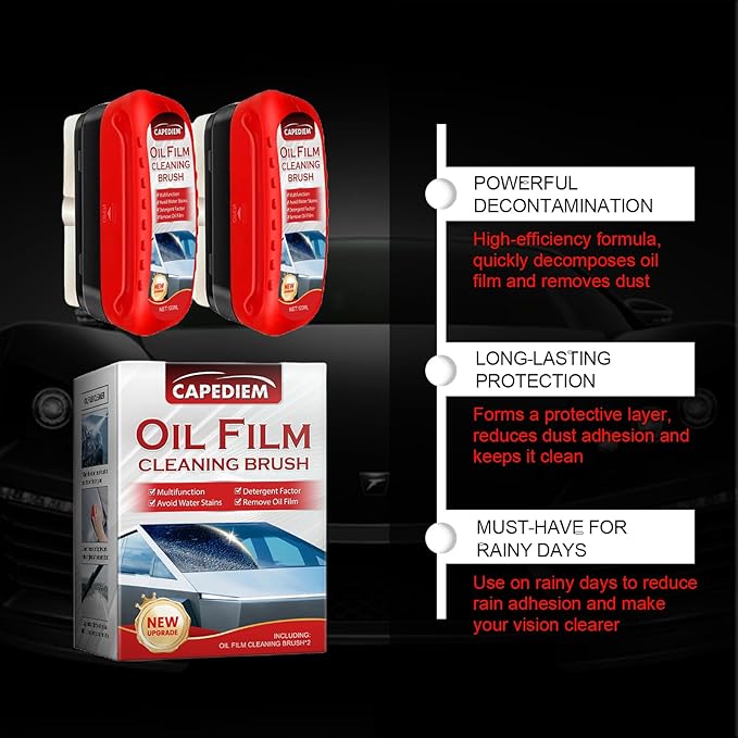 Automotive Oil Film Cleaning Brush for Car Windows, Glass Cleaning Board, Car Windshield Cleaner, Suitable for Windshield Glass Oil Film Remover (1, Red-black) (1, Red-white)
