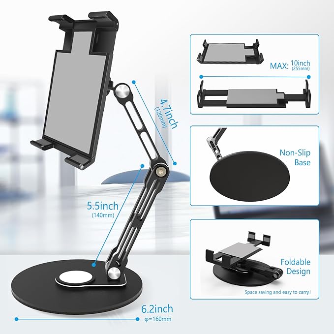 Bimo Tablet Stand Holder for ipad,Portable Monitor Stand Holder for 15.6'',16'',360°Rotate Base for 4.7''-16'' Kindle,Store Cash Register Office Reception Kitchen Desktop Display