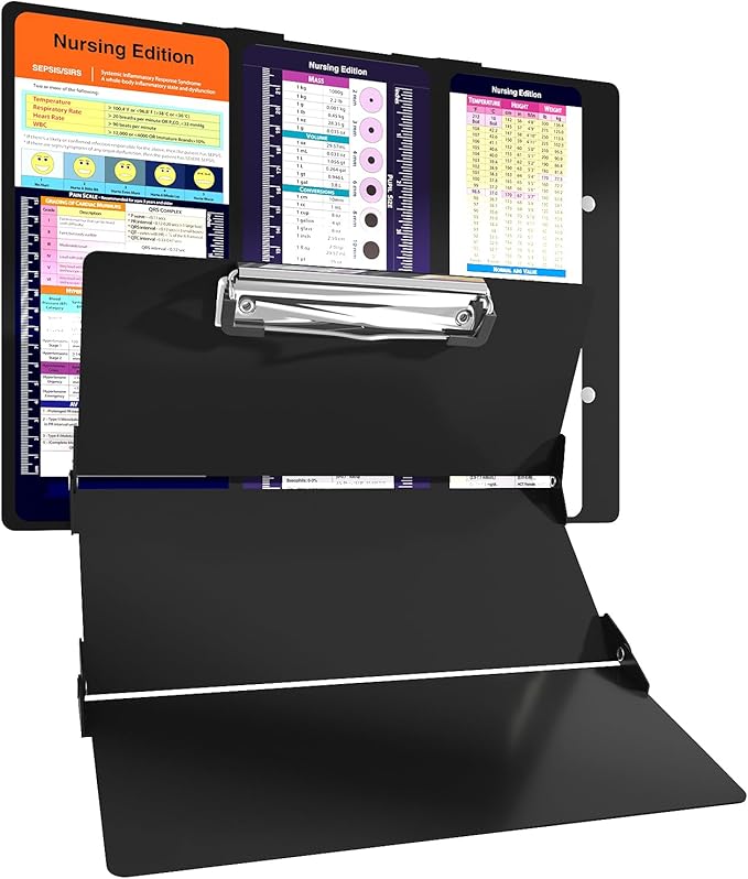 Nursing Clipboard Foldable Pocket Size-Nursing Edition Cheat Sheets Aluminum 3 Layers Foldable Clipboard Nursing Nurse Clipboard Foldable fits in Nurses Doctors(Black)
